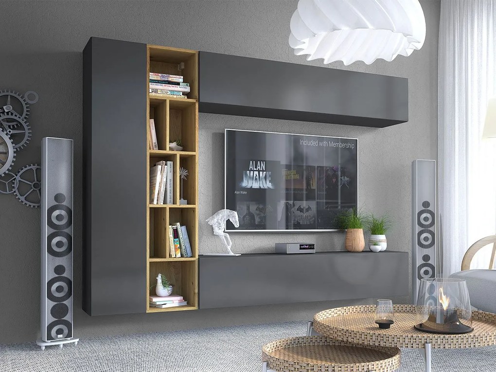 Mobilier living Londria (Gri + Gri + stejar artisan). 1053938