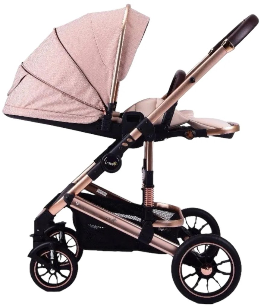Carucior 3 in 1 reversibil si pliabil cu geanta inclusa si scoica auto, 0-36 luni, Crem - CPC-60-crem
