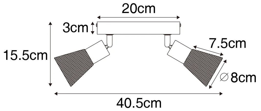 Spotlight industrial negru cu lemn 2 lumini - Kristina