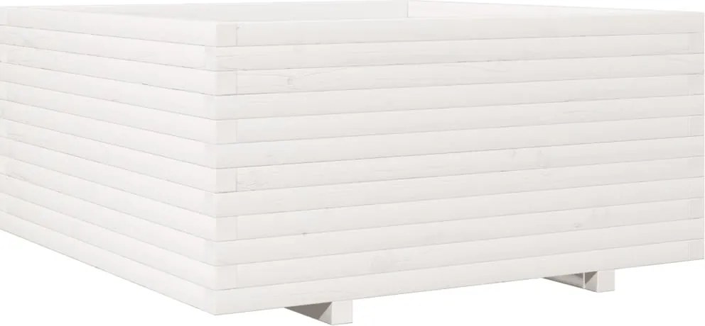 vidaXL Jardinieră de grădină, alb, 100x100x49,5 cm, lemn masiv de pin