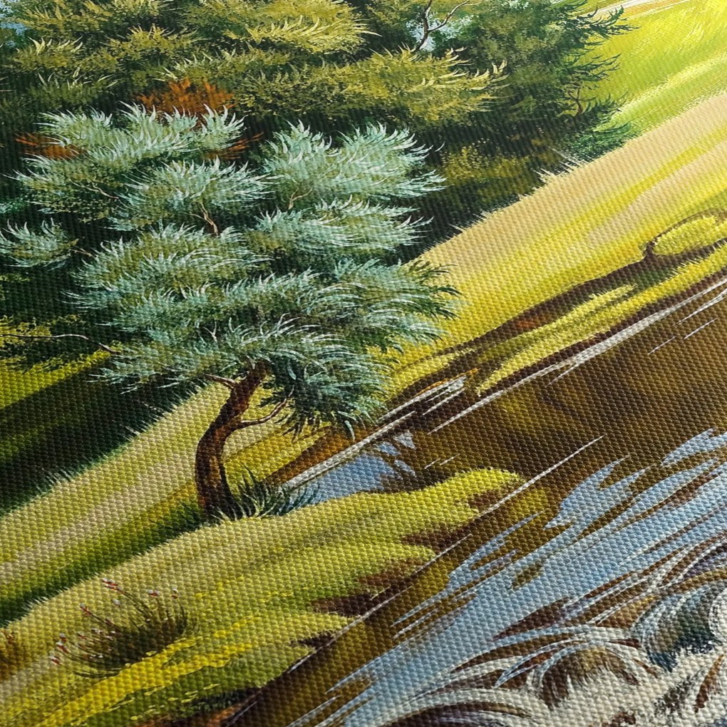 Tablou - Râu între câmpii, pictură în ulei (120x50 cm)