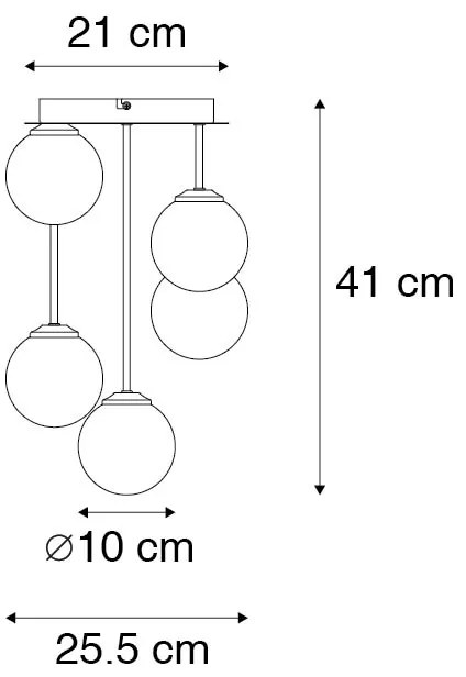 Plafoniera moderna aurie cu 5 lumini cu sticla fumurie - Atena