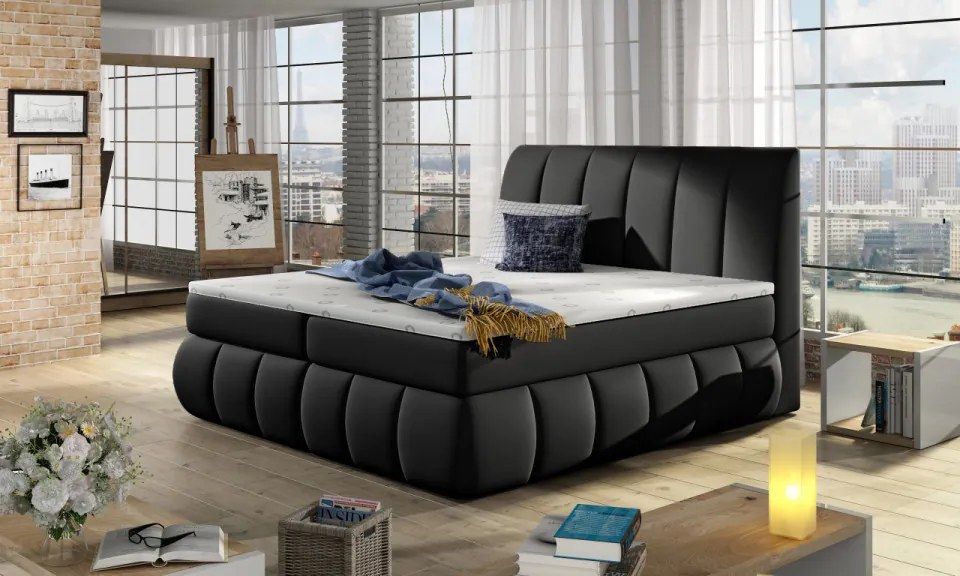 Pat boxspring, tapitat, 160X200 cm, Vincenzo 161, Eltap (Culoare: Gri)