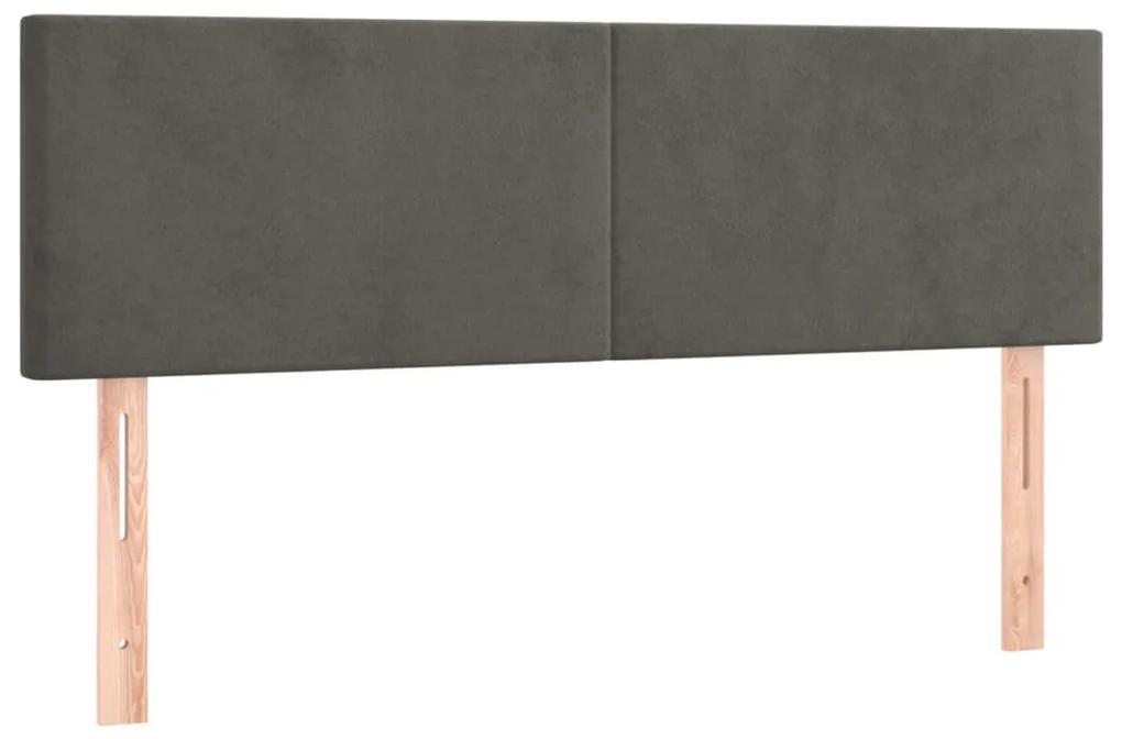 Pat box spring cu saltea, gri inchis, 140x190 cm, catifea Morke gra, 140 x 190 cm, Design simplu