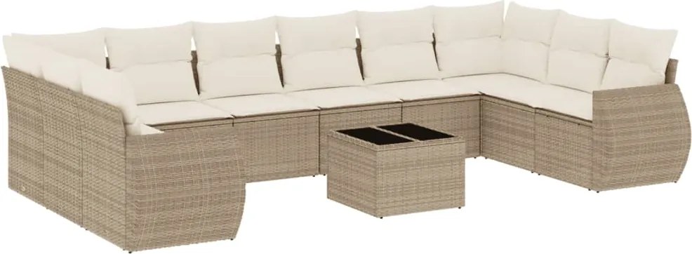 vidaXL Set canapele de grădină cu perne, 11 piese, bej, poliratan