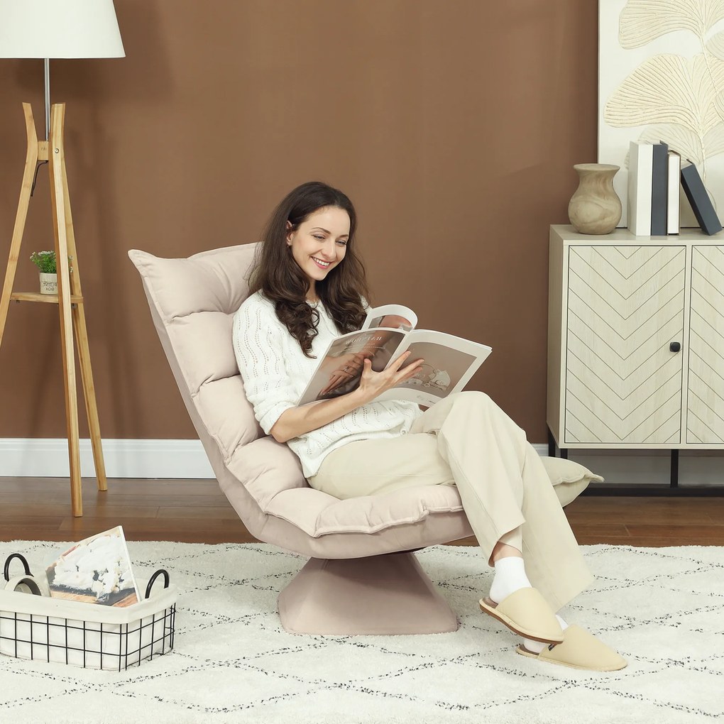 HOMCOM Fotoliu Relax Rotativ 360° cu Spătar Reglabil în 5 Poziții, Fotoliu de Podea cu Șezut Căptușit Gros în Material Textil cu Aspect de In, pentru Living, Lectură, 62x70x95 cm, Bej | Aosom Romania