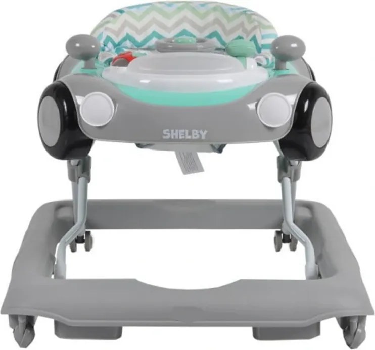 Premergator Reglabil in 3 Trepte NOVOKIDS™ Shelby Mini Car , Roti silentioase, Pliabil, 8 Roti, Cu Melodii si volan, Model Masinuta, Turquoise