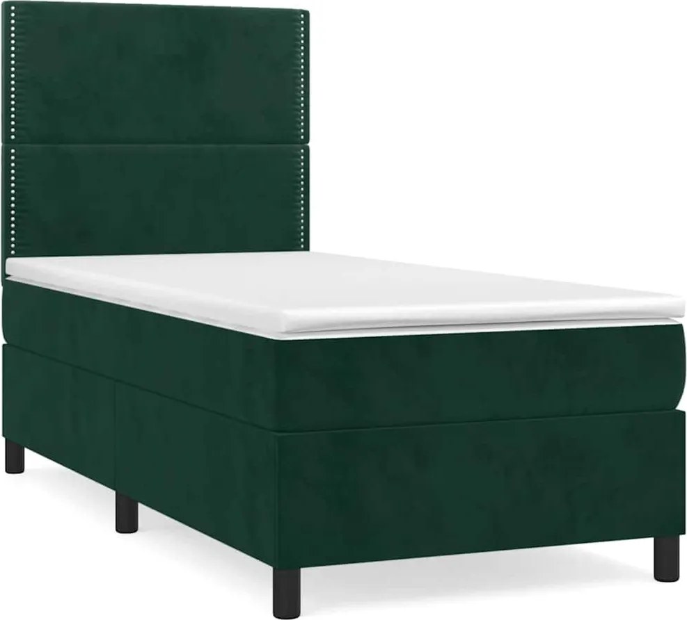vidaXL Pat box spring cu saltea, verde închis, 90x190 cm, catifea