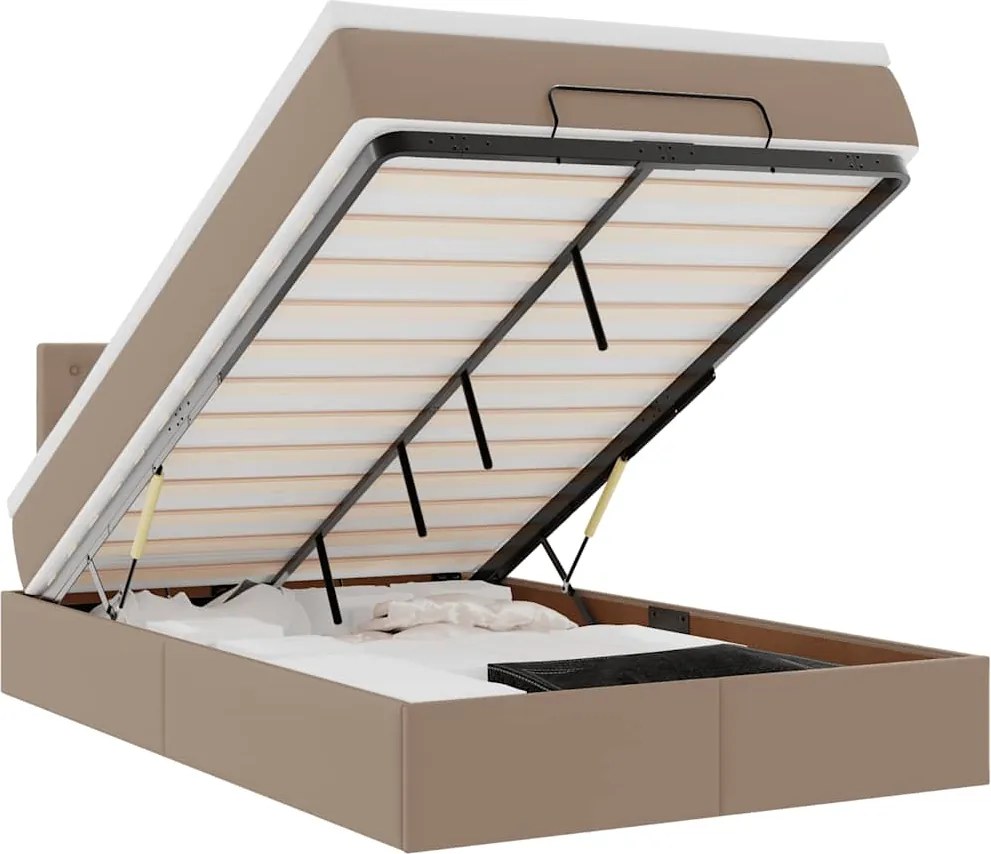 vidaXL Cadru de pat otoman cu saltea Cappucino piele artificială