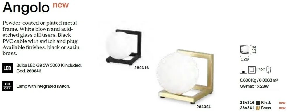 Lampa de masa design minimalist Angolo tl1 negru
