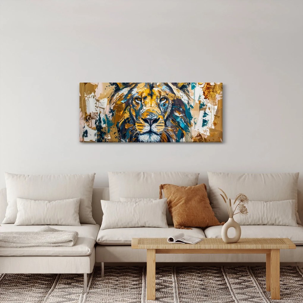 Tablou - pictură în ulei abstractă cu leu (120x50 cm)