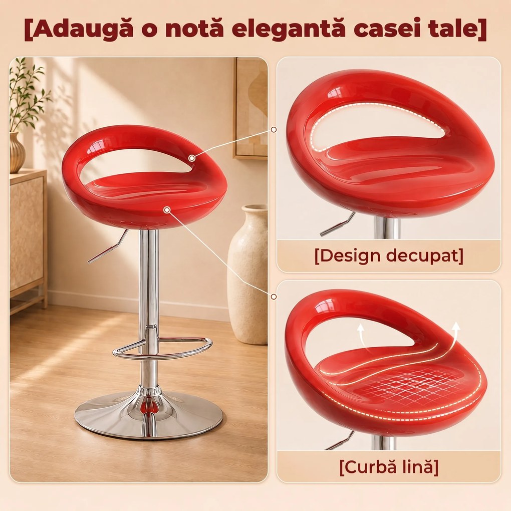 HOMCOM Set 2 Scaune de Bar Rotative cu Suport pentru Picioare și Înălțime Reglabilă, 46x41x76-96 cm, Roșu | Aosom Romania