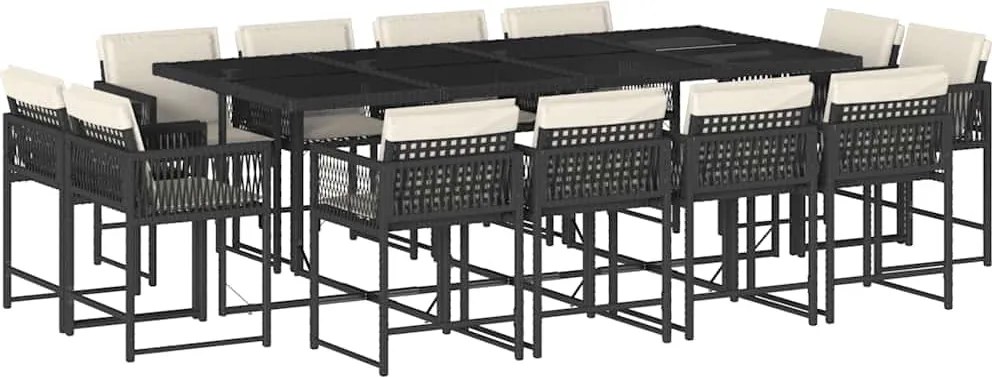 vidaXL Set mobilier de grădină cu perne, 13 piese, negru, poliratan