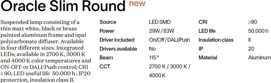 Lustra LED XXL suspendata design circular ORACLE SLIM SP D150 ROUND 3000K ON-OFF OT