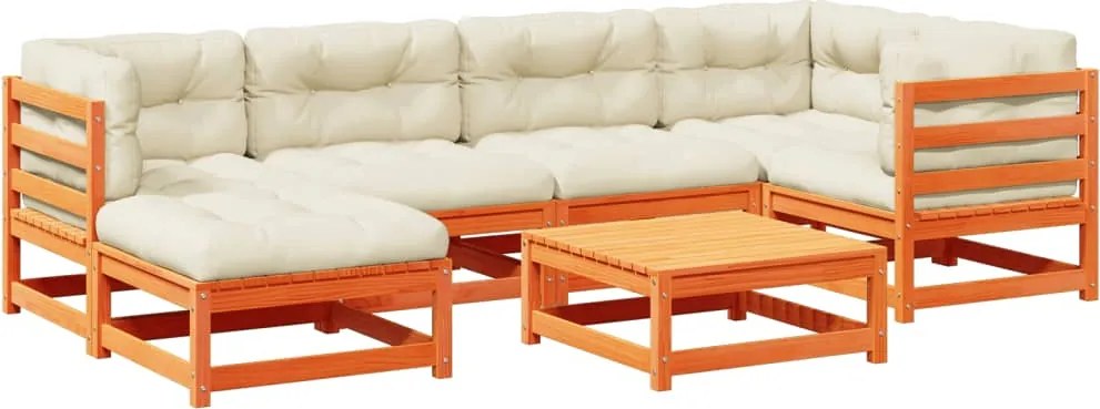 vidaXL Set canapele grădină cu perne, 7 piese, maro, lemn masiv de pin