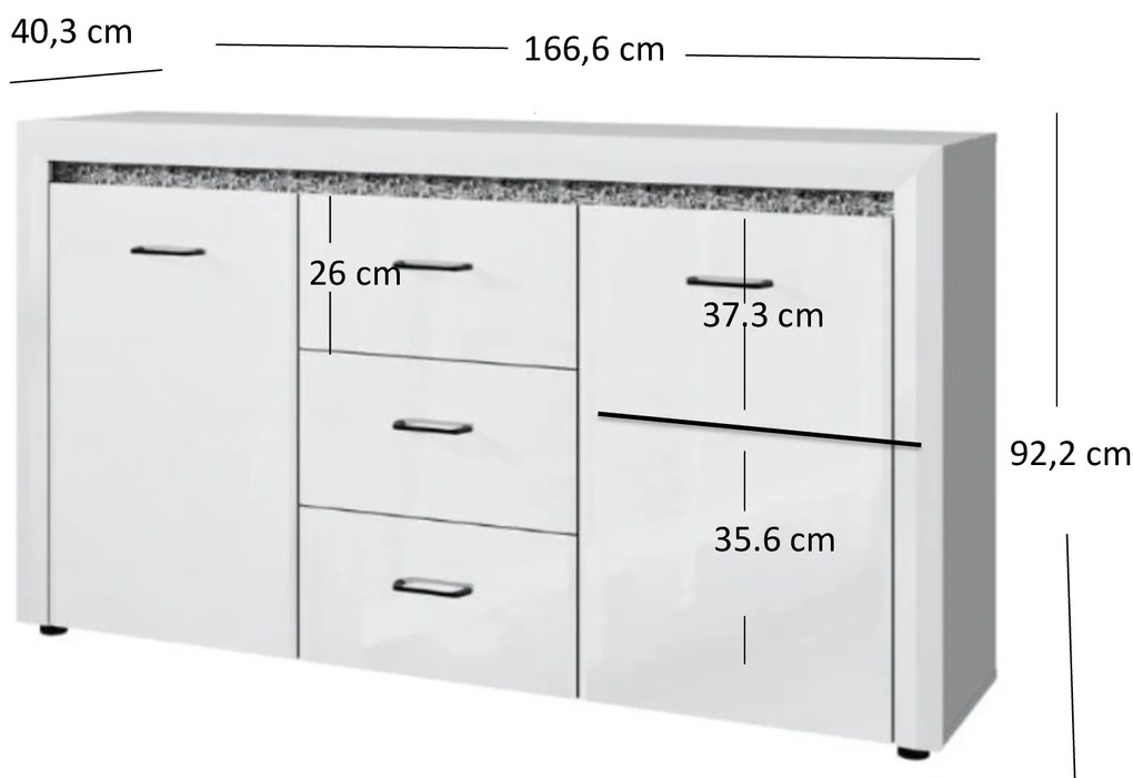 Comodă Wanetta (alb lucios). 1053375