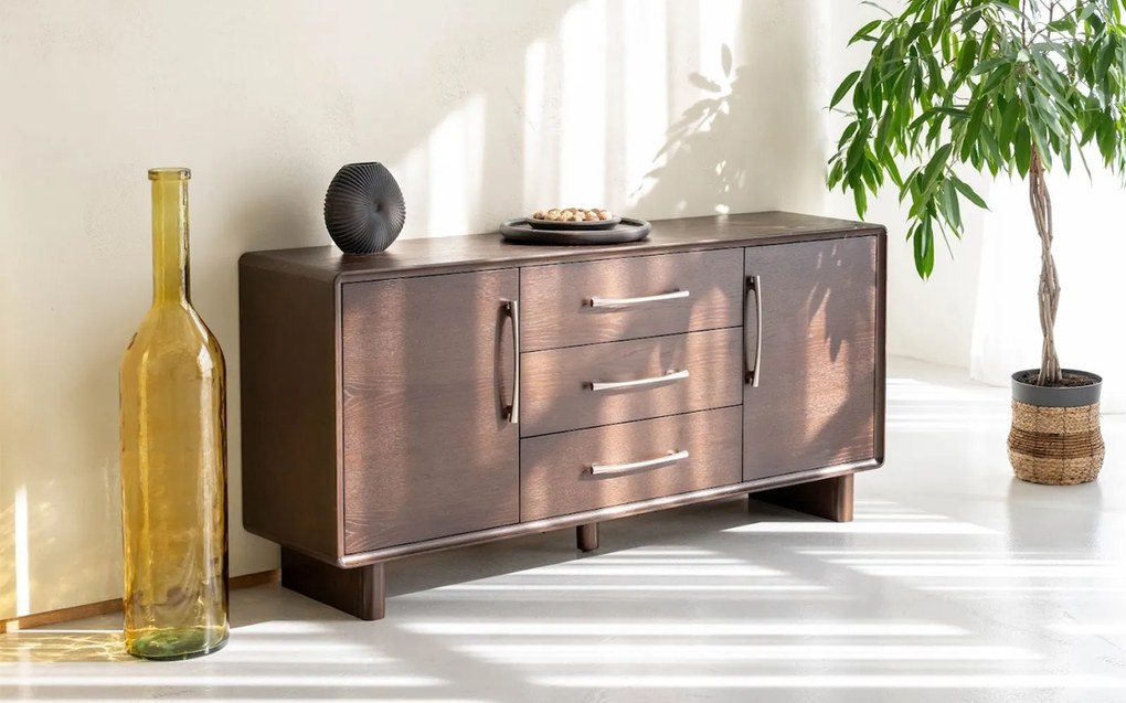 Comodă lemn masiv nuc Cooper, 160 × 42,5 × 78 cm