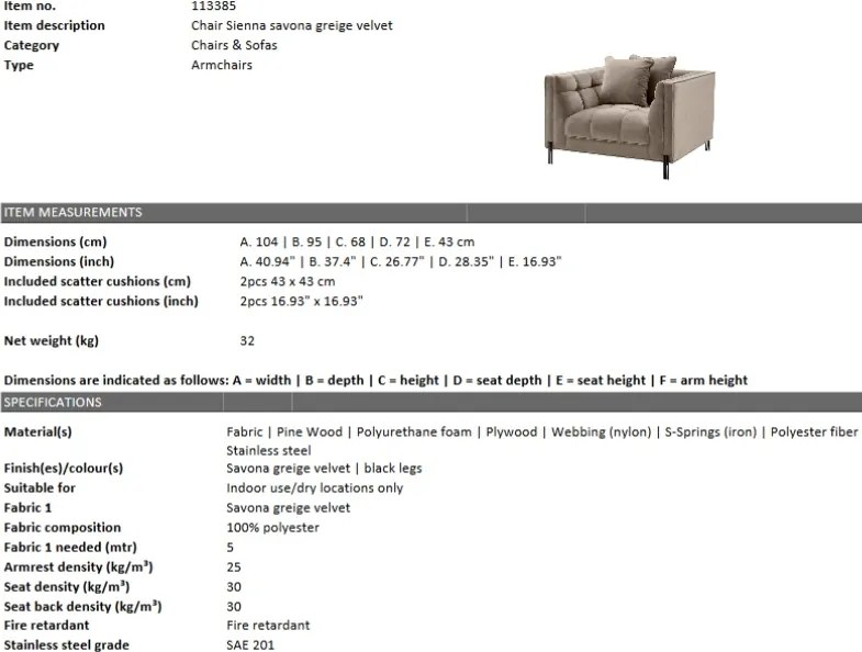 Fotoliu elegant design LUX Sienna, catifea greige 113385 HZ