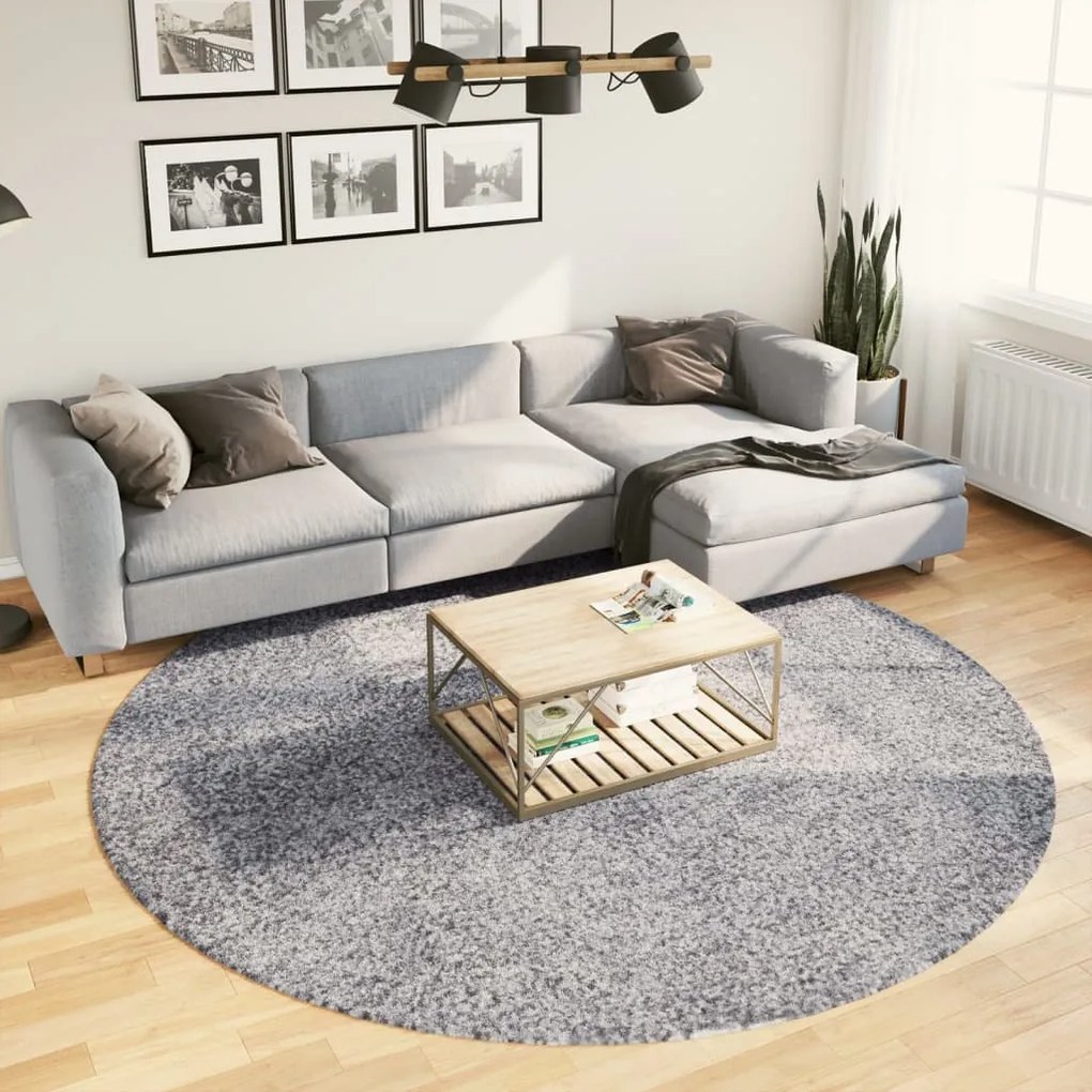 vidaXL Covor pufos &quot;PAMPLONA&quot; cu fire înalte, albastru modern Ø 240 cm
