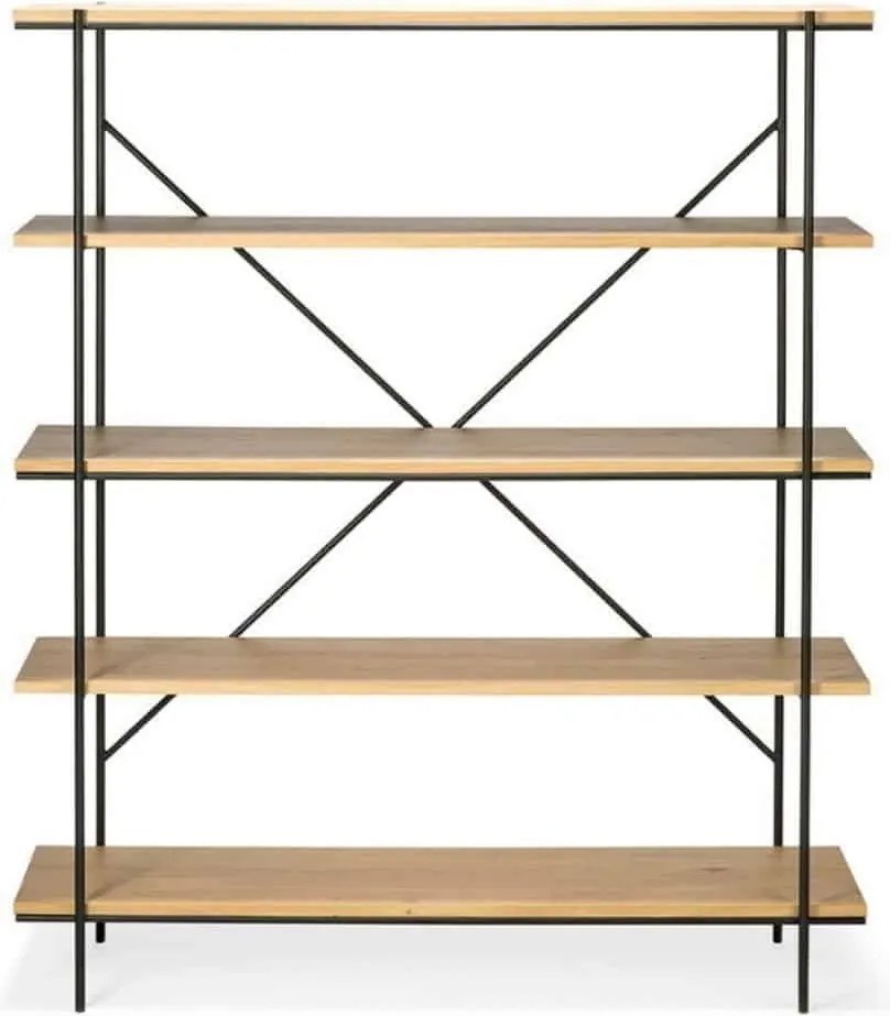 Bibliotecă lemn masiv Colette Stejar, 140 × 38 × 165 cm