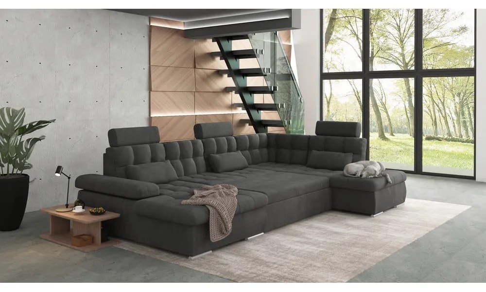 Colțar gri antracit extensibil, cu spațiu de depozitare (cu colț pe partea dreaptă, în formă de "U") Merkur – Ropez