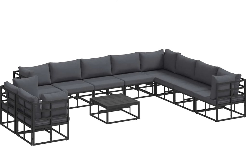 vidaXL Set de canapele pentru grădină cu pernă 11 pcs Negru Aluminiu