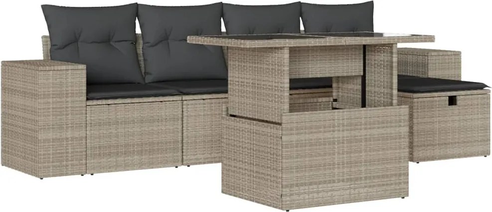 vidaXL Set canapele de grădină cu perne, 6 piese gri deschis poliratan