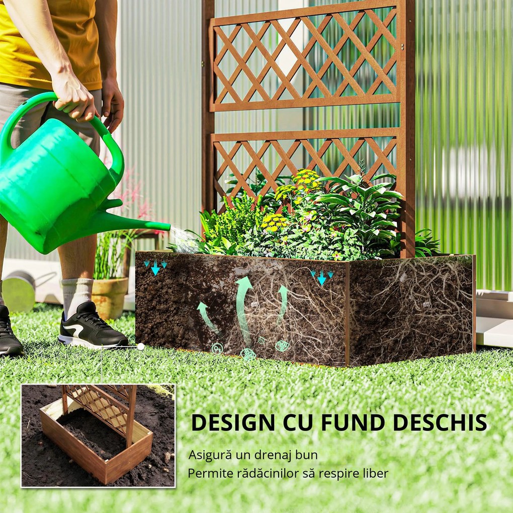 Outsunny Jardinieră cu grilaj, cutie de plante pătrată din lemn cu spalier posterior pentru plante cățărătoare și acoperiș | Aosom Romania