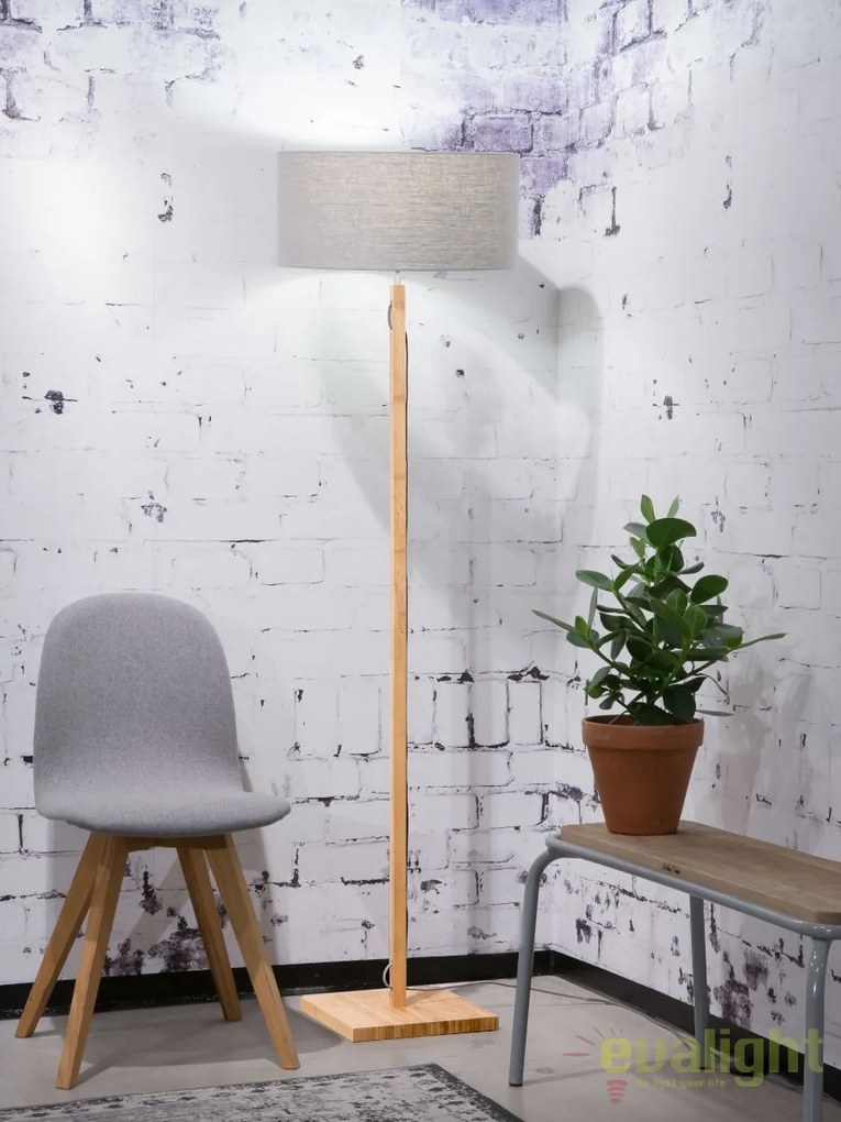 Lampadar modern cu baza din lemn si abajur textil FUJI, gri deschis FUJI/F/4723/LG