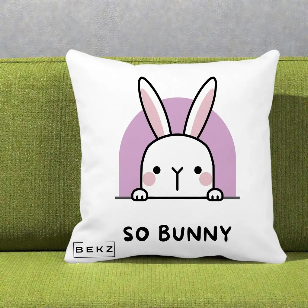 Perna Decorativa So Bunny Kawaii, 40x40 cm, Alba Mata, Husa Detasabila, Perna Inclusa, BEKZ®