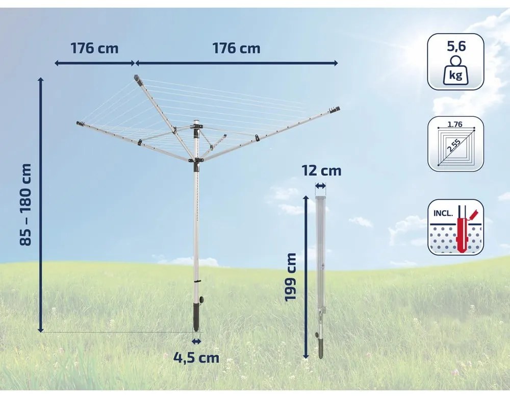 Uscător de rufe argintiu pentru grădină 50 m LinoLift 500 – LEIFHEIT