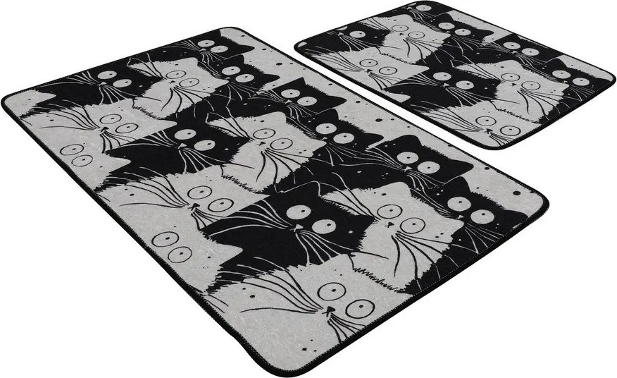 Covorașe de baie negre/gri 2 buc. 60x100 cm White Cats – Foutastic