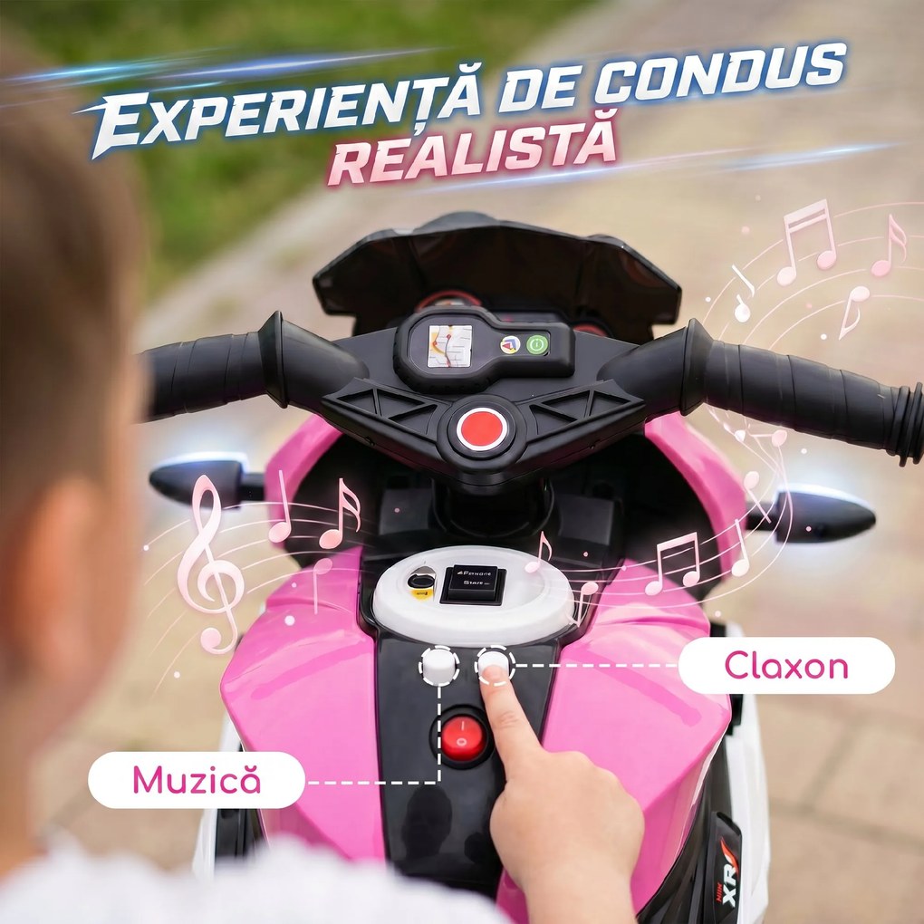 HOMCOM Motocicletă Electrică, 6 V, cu 3 Roți, pentru Copii de 3-5 Ani, Roz | Aosom Romania