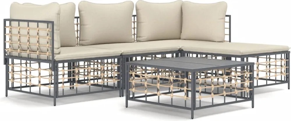 vidaXL Set șezlonguri de grădină 4 piese cu perne, antracit, poliratan