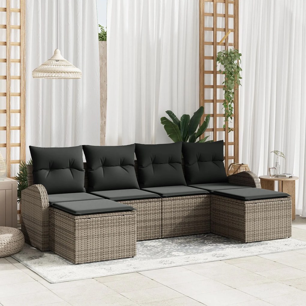 vidaXL Set de canapele pentru grădină cu pernă 6 pcs Gri Rattan poli
