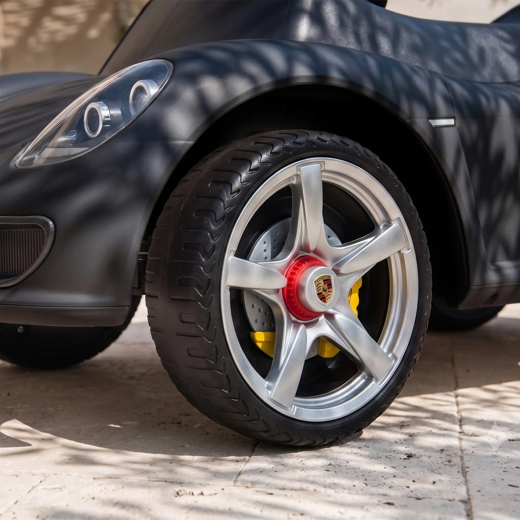 AIYAPLAY Mașinuță de Împins pentru Copii cu Licență Porsche, Claxon, Faruri și Sunet de Pornire, PP, Negru | Aosom Romania