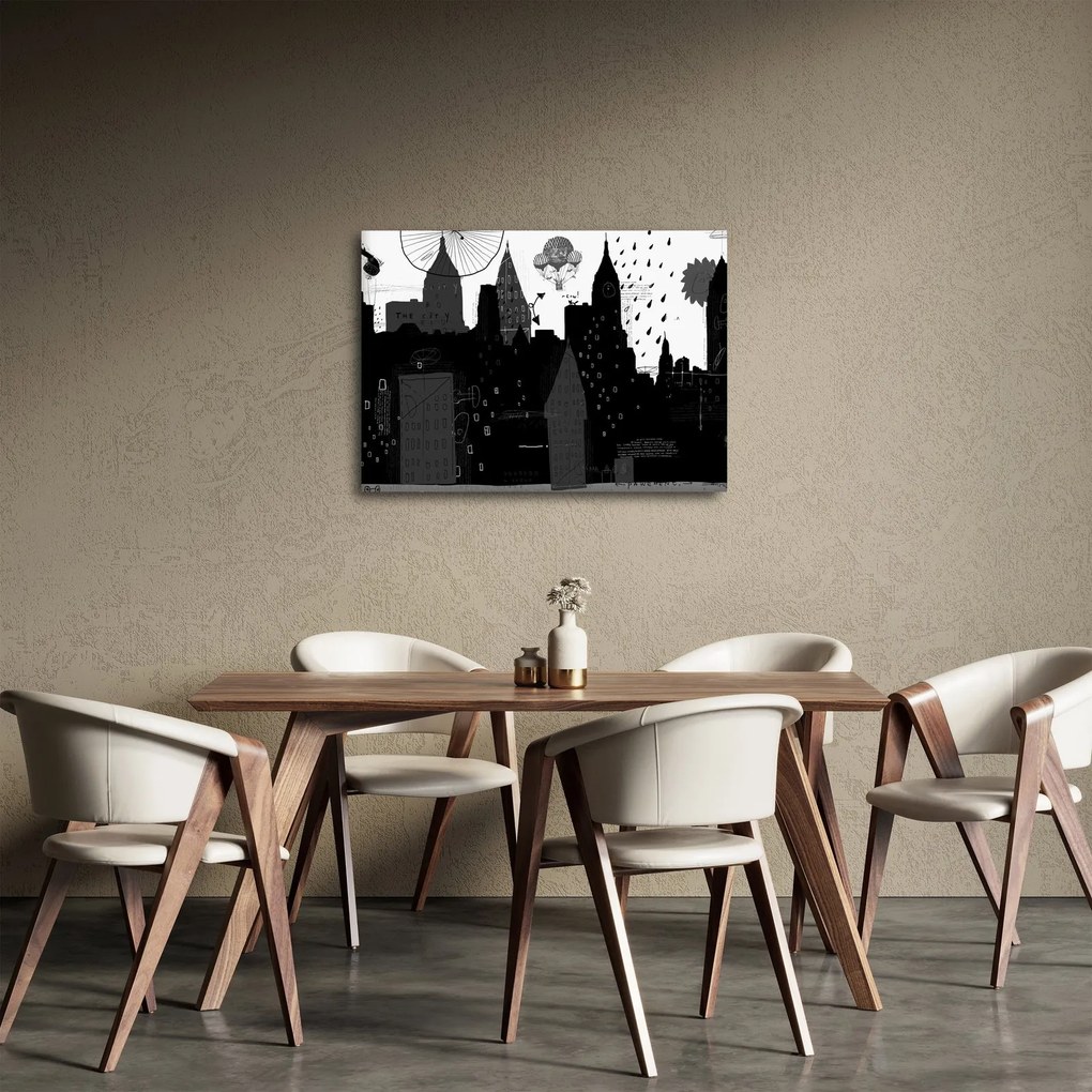 Tablou - Oraș cu inscripții și modele (70x50 cm)