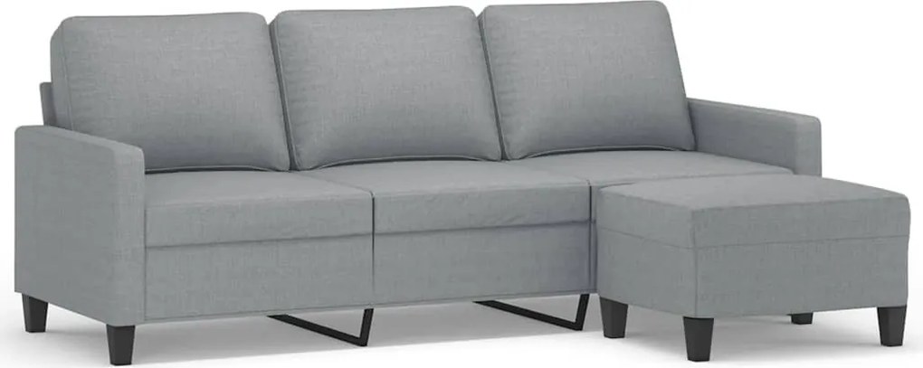 vidaXL Canapea cu 3 locuri și taburet, gri deschis, 180 cm, textil