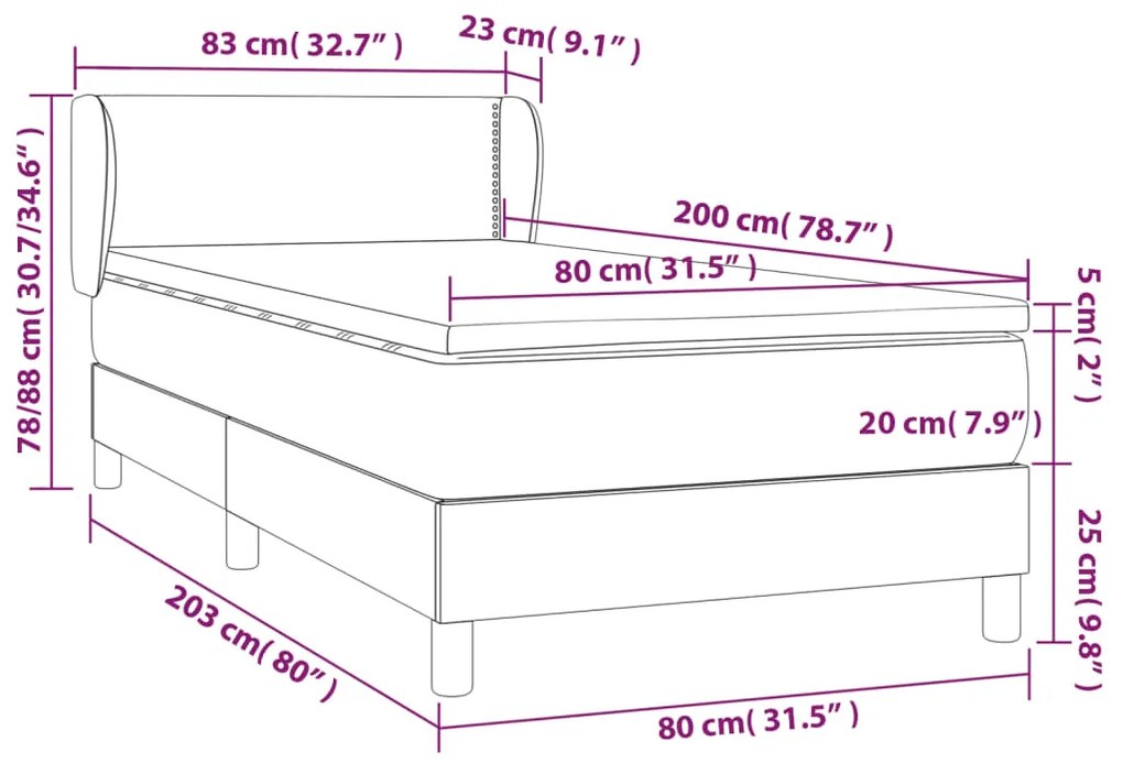 Pat box spring cu saltea, albastru, 80x200 cm, textil Albastru, 80 x 200 cm, Culoare unica si cuie de tapiterie