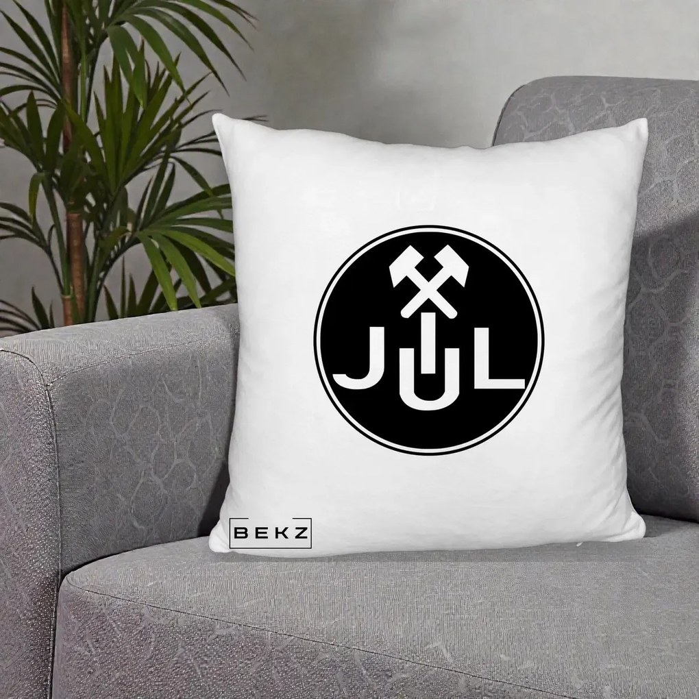 Perna Personalizata JUL Jiul Lupeni Fotbal, 40x40 cm, Alb Pufos, Husa Detasabila, Perna Inclusa, BEKZ®