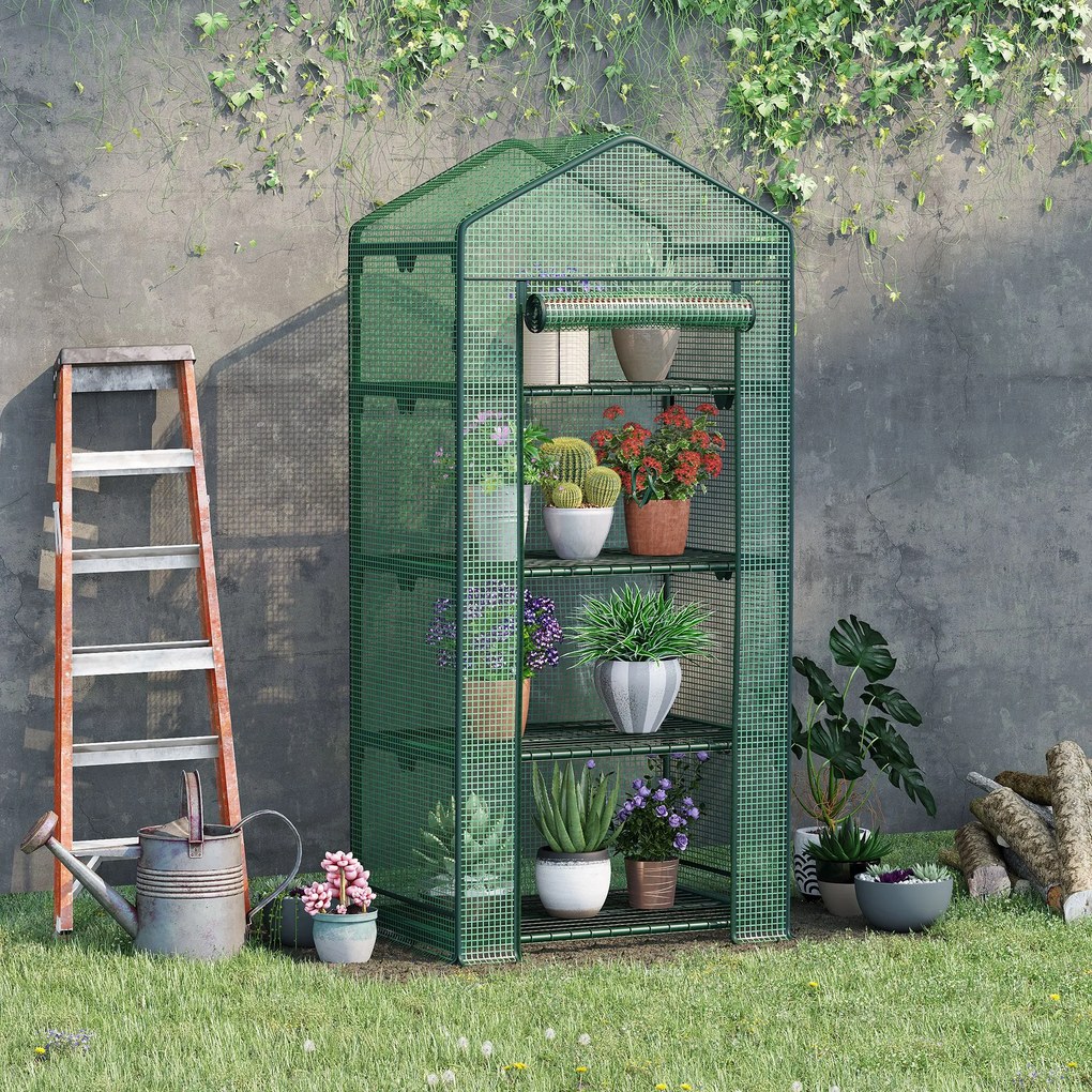 Outsunny Sera de Gradina pentru plante, fructe, legume cu 4 Rafturi din Metal, gradinarit 69x49x158cm, Verde | Aosom Ro