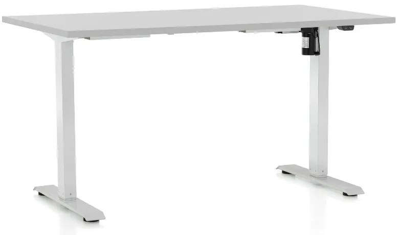 Masa inaltime reglabila OfficeTech A, 120 x 80 cm, bază albă, gri deschis