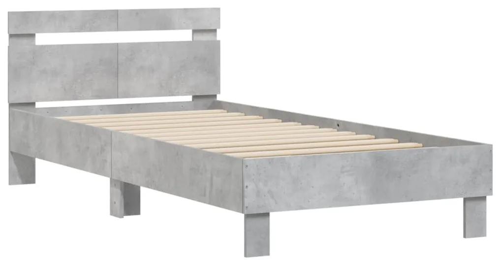 838529 vidaXL Cadru de pat cu tăblie gri beton 100x200 cm lemn prelucrat