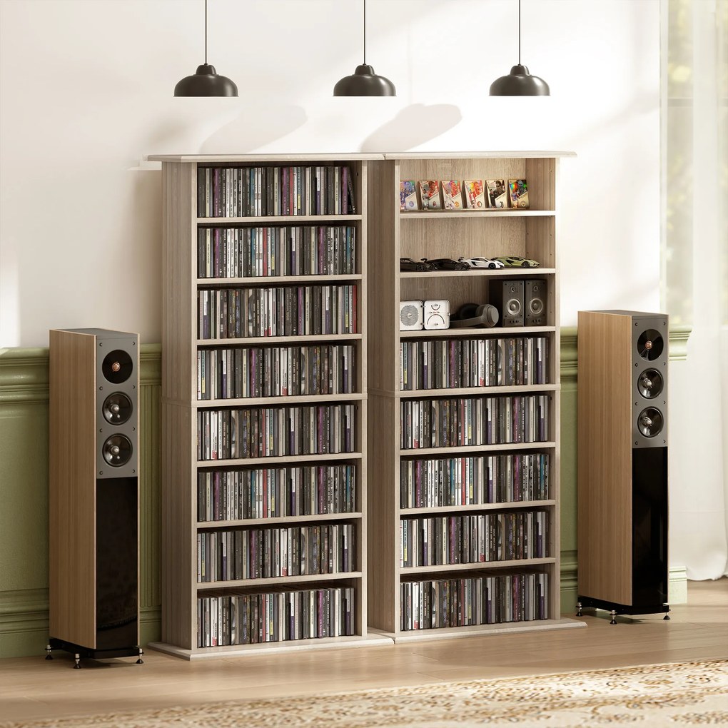 HOMCOM Raft pentru CD-uri cu 6 rafturi reglabile, capacitate 360 CD/185 DVD, 58 x 24 x 126,3 cm, culoare lemn | Aosom Romania