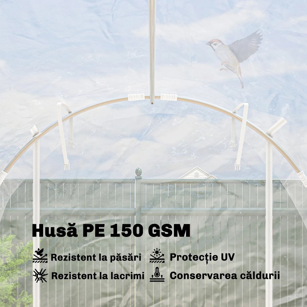Outsunny Seră de Grădină Tip Tunel 2x3x2 m cu 2 Uși Rulabile, Seră pentru Legume, Flori și Fructe, cu 4 Bare Diagonale, Cadru din Oțel și Acoperiș PE, Transparentă | Aosom Romania