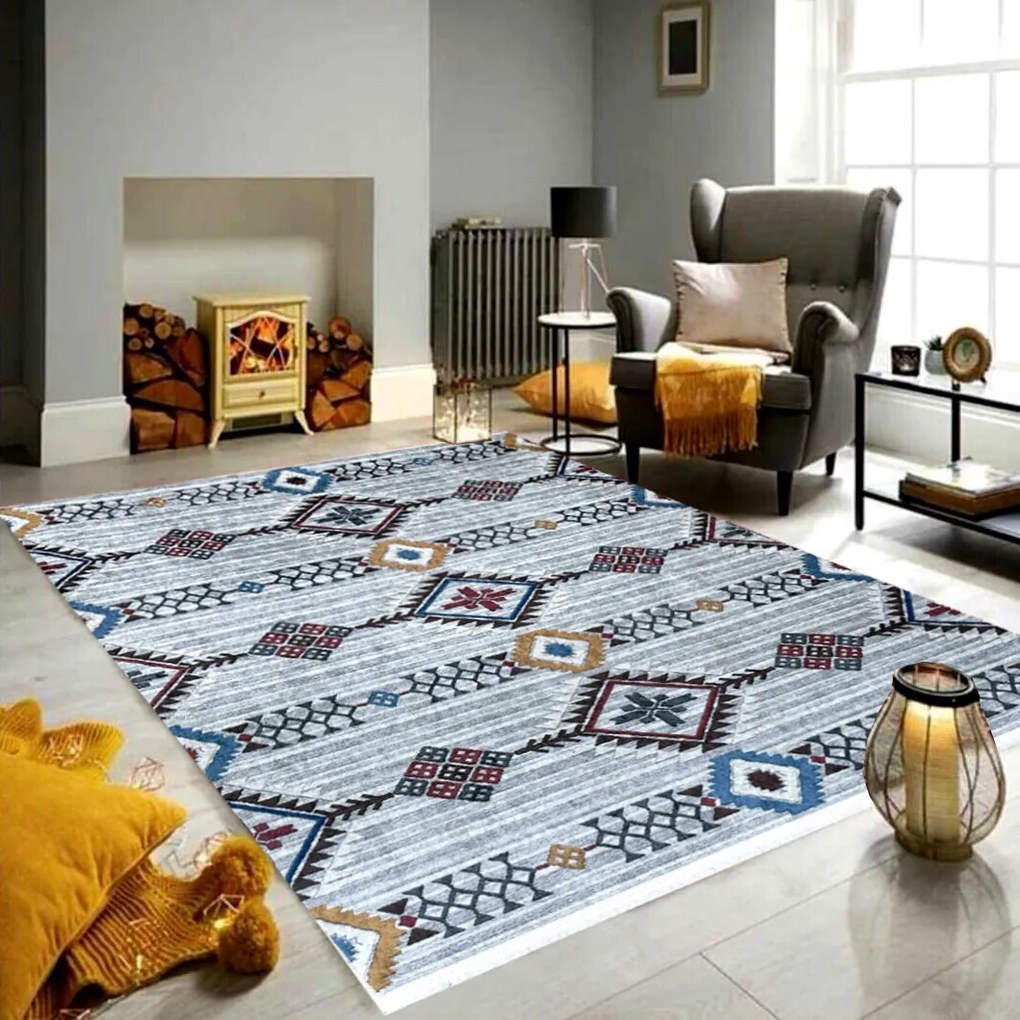 Covor camera antiderapant, 80x200 cm, etnic gri, Model NordicCovor camera antiderapant, 80x200 cm, C