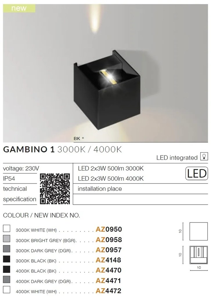 Aplica de perete LED exterior ambientala IP54 GAMBINO 4000K gri inchis