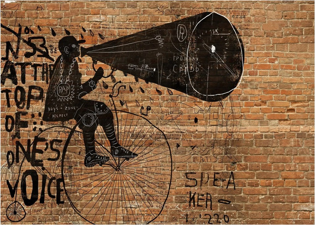 Tablou pe sticlă - Barbat cu biciclete stil Bansky (70x50 cm)