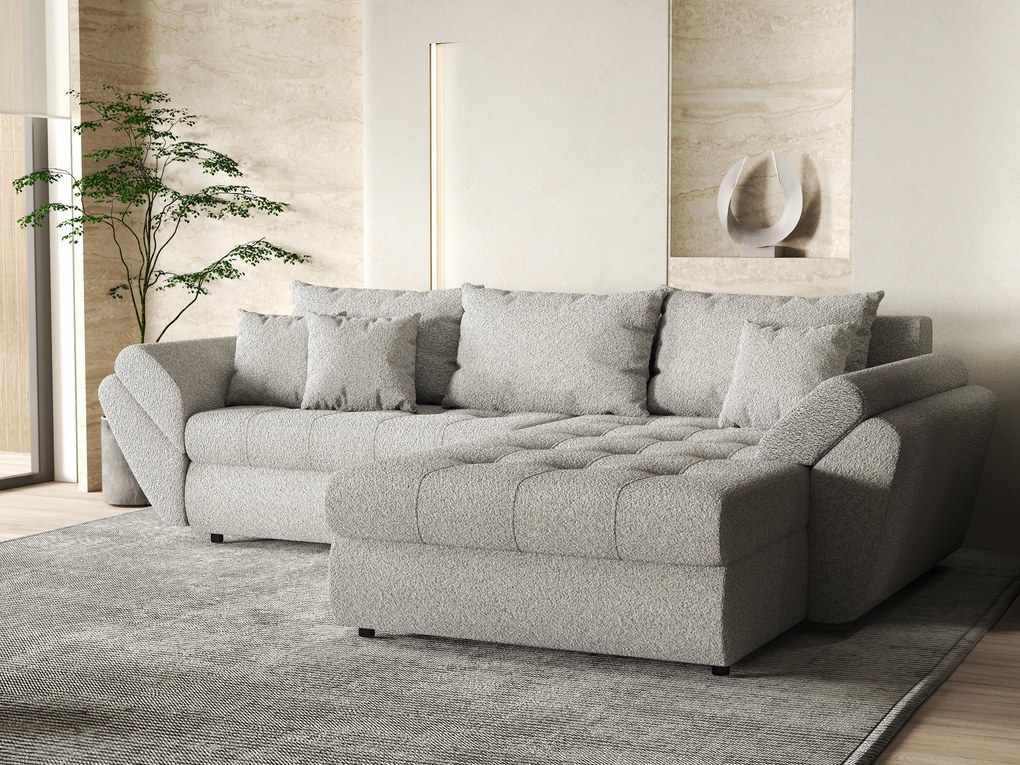 Colțar extensibil dumonde cu ladă de depozitare si sezut confortabil din spuma high-density, Loana Euphoria Dove II 270x185 cm