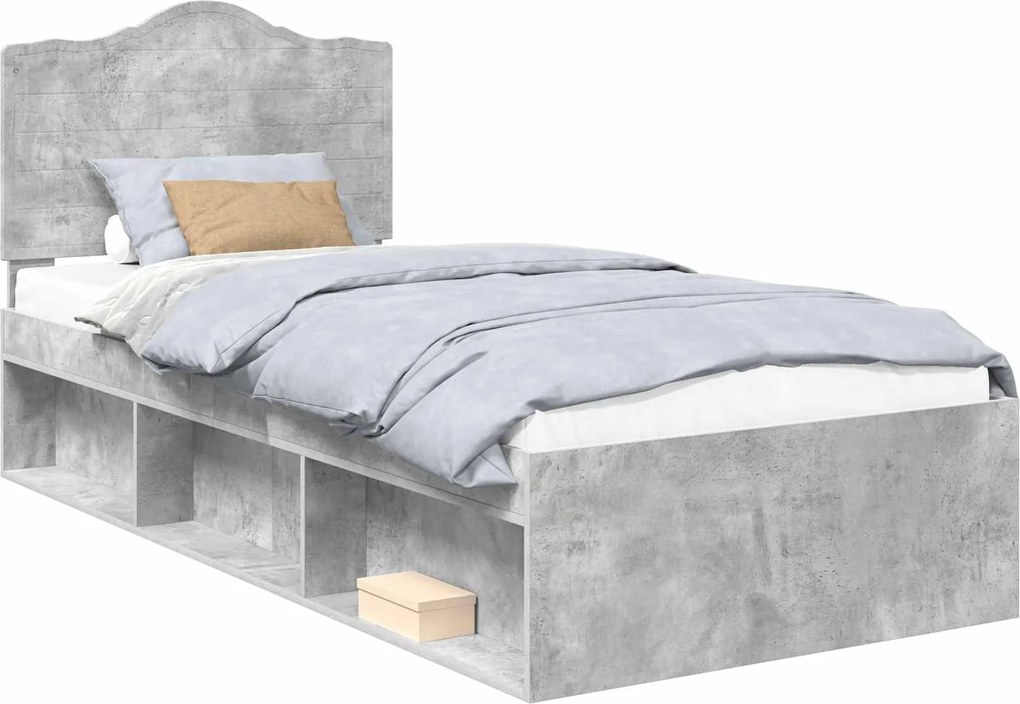 vidaXL Cadru de pat Gri Concret 75 x 190 cm Lemn de pin masiv